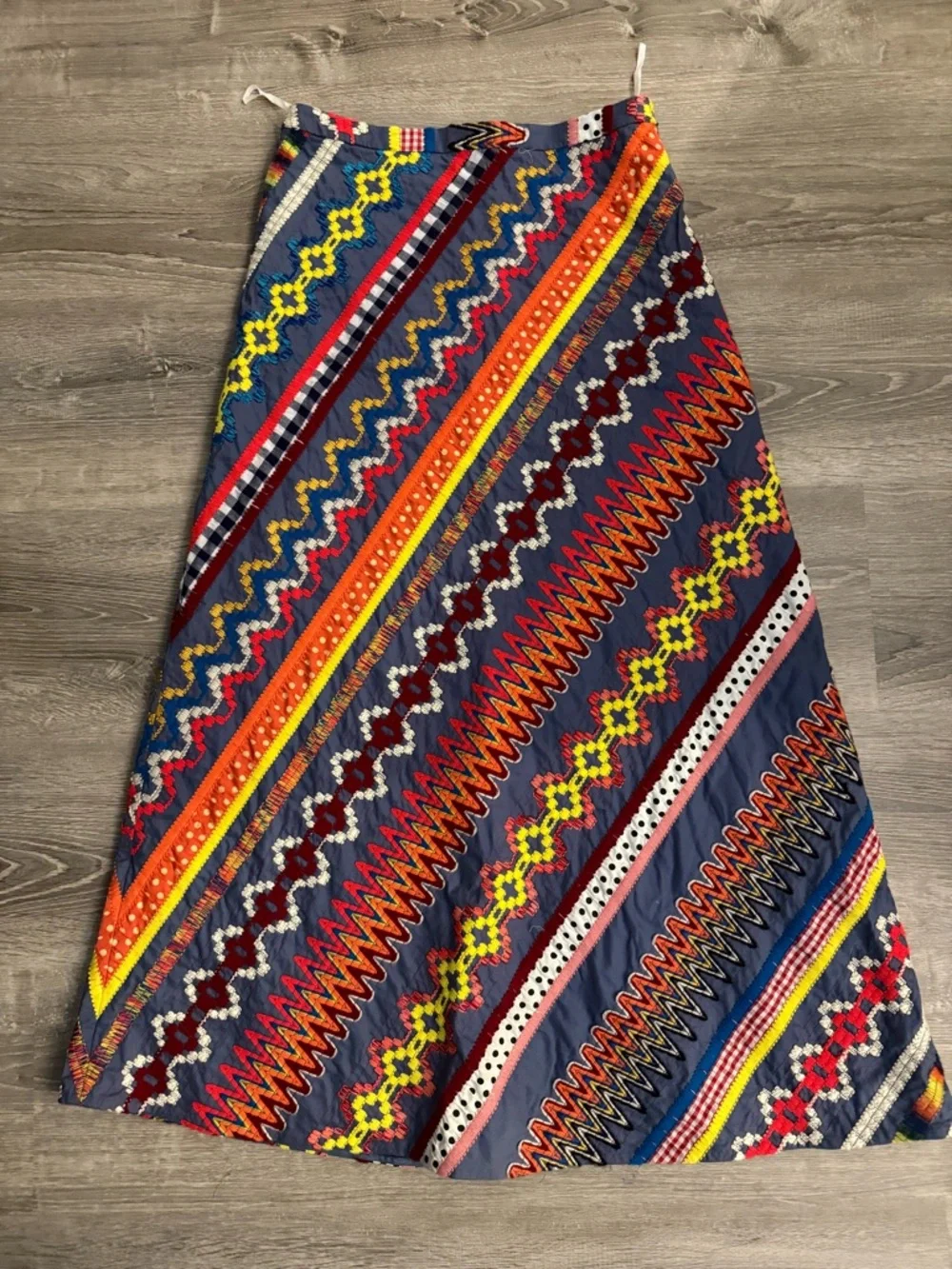 Tory Burch Blue Multicolor Diagonal-Stripe Clemente Maxi Skirt - Picture 2 of 7
